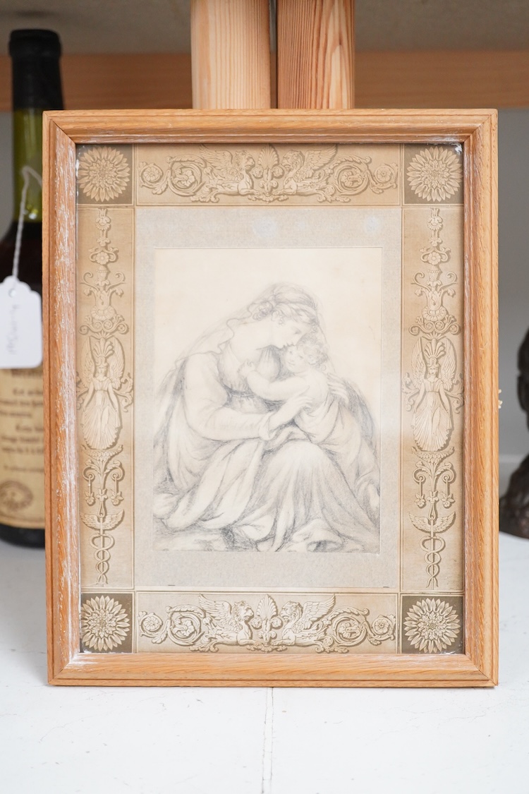 19th century School, Study of a mother and child, pencil study, 14 x 10cm